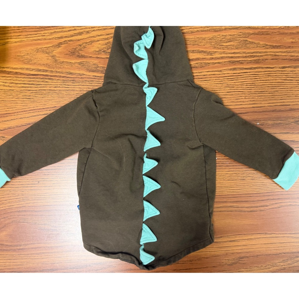 KicKee Kids Brown Dinosaur Spike Zip Up Hoodie Bamboo Fleece Sweatshirt XS 5/6